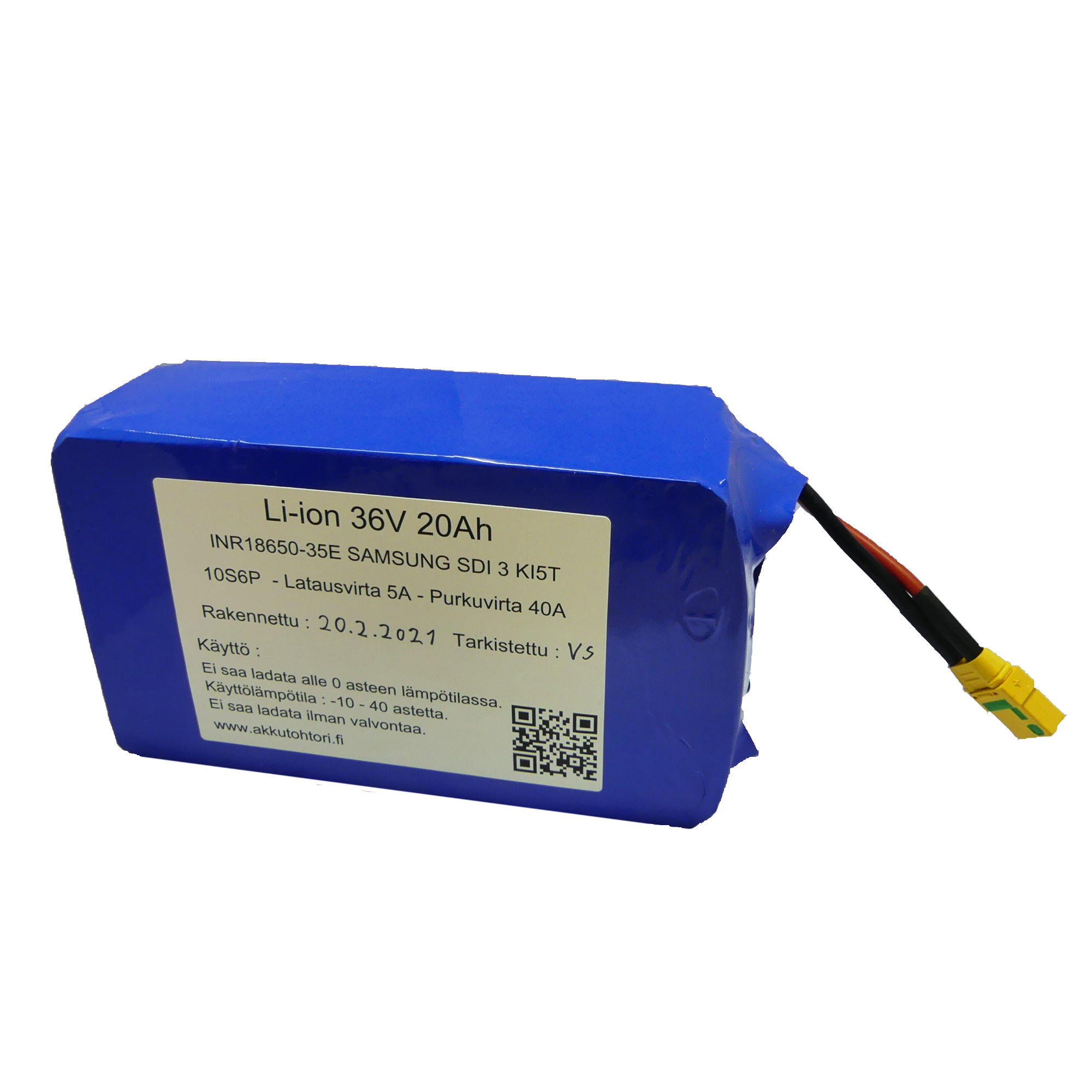 Li-ion 36V 20Ah akku - 720 wattituntia - 40A purkuvirta - Akkutohtori.fi